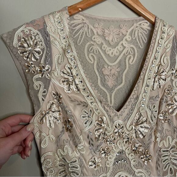 Sue Wong Beaded Embellished Illusion Back Sheath Mini Dress 6 - Picture 3 of 12